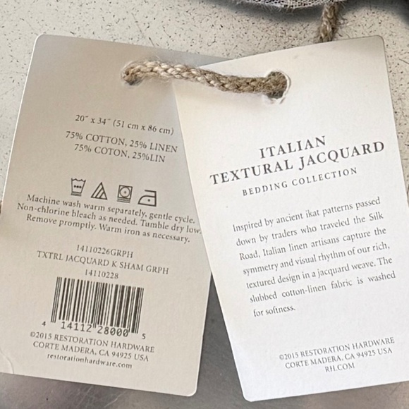 Restoration Hardware Italian Textural Jacquard King Sham Graphite Cotton Linen - Picture 2 of 4